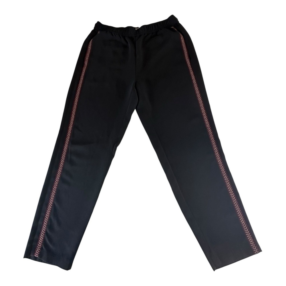 Madewell Embroidered Track Trouser Pants Women's Sz S Black Tapered Leg Pull On‎
